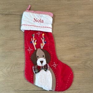 Pottery Barn Dog with antlers stocking